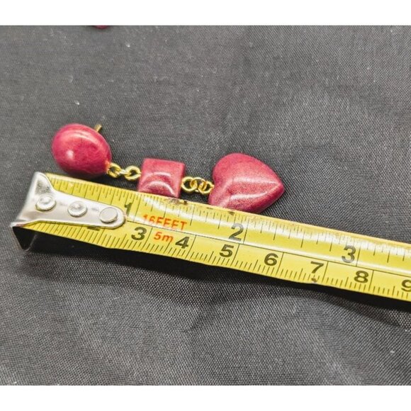 Rose Colored Heart Shaped Pendant and Earrings Resin Gold Chain NEW - Picture 3 of 5